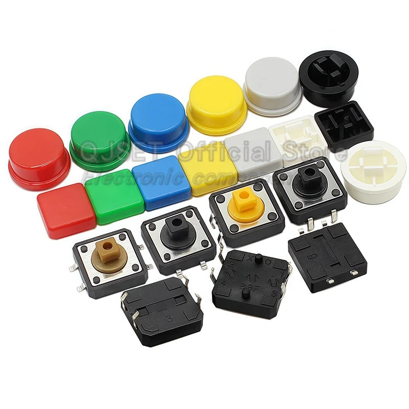 20 Pcs Tactile Pushbutton Switch 12*12*7.3MM Micro Switch Pushbutton A14 A24 Pushbutton Cover 12x12x7.3MM Square Head Pushbutton