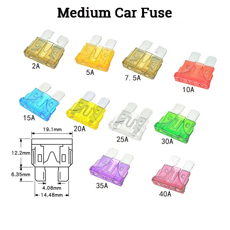 20pcs Standard Blade Fuse Kit 1A 2A 3A 4A 5A 7.5A 10A 15A 20A 25A 30A 35A 40A Assortment for Car Truck SUV Electrical Repair