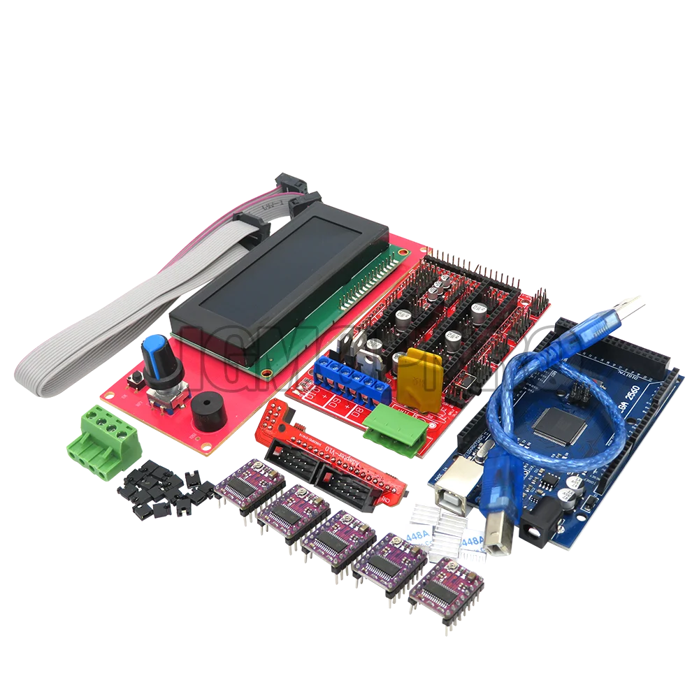 Mega 2560 R3 CH340 +1pcs RAMPS 1.4 Controller +5pcs A4988 DRV8825 Stepper Driver Module+1pcs 2004 controller for 3D Printer kit