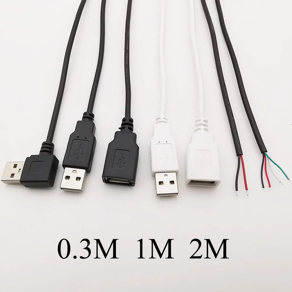 5V USB 2.0 A Female Male Power Supply Cable Connector 2Pin 4Pin Wire Charge Extension Cable Adapter Welding Line DIY 0.3m 1m 2m
