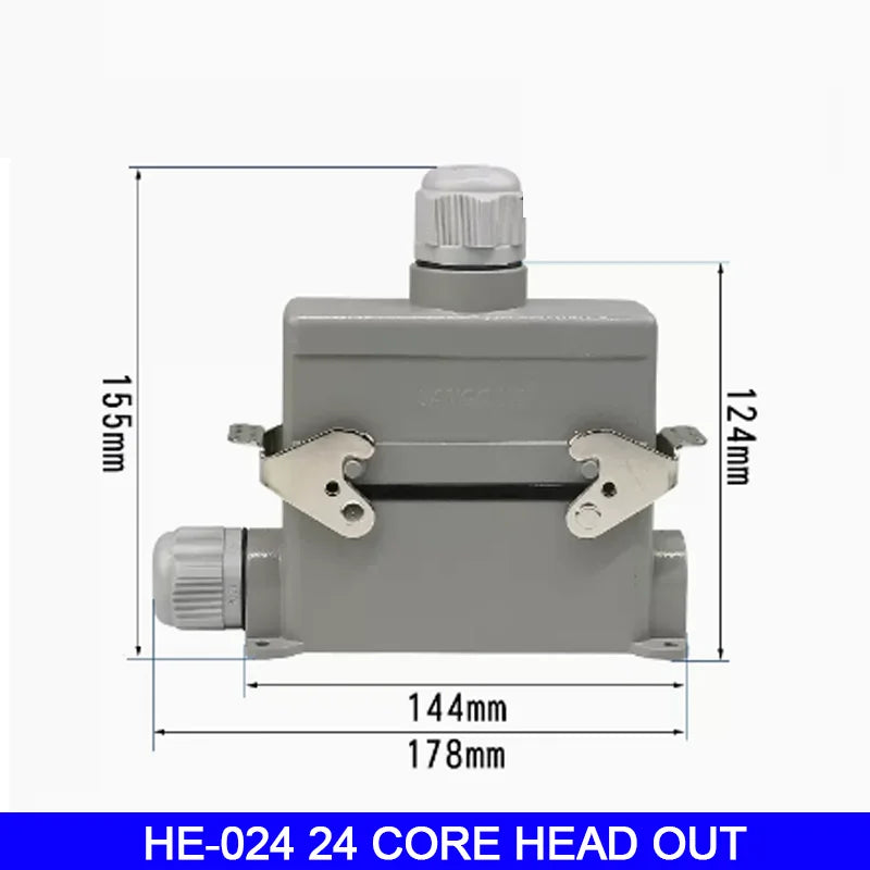 High Base Rectangular Heavy Duty Connectors 4 6 8 10 16 20 24 32 48 Core Pins 16A Waterproof Aviation Plug Top Side Outlet
