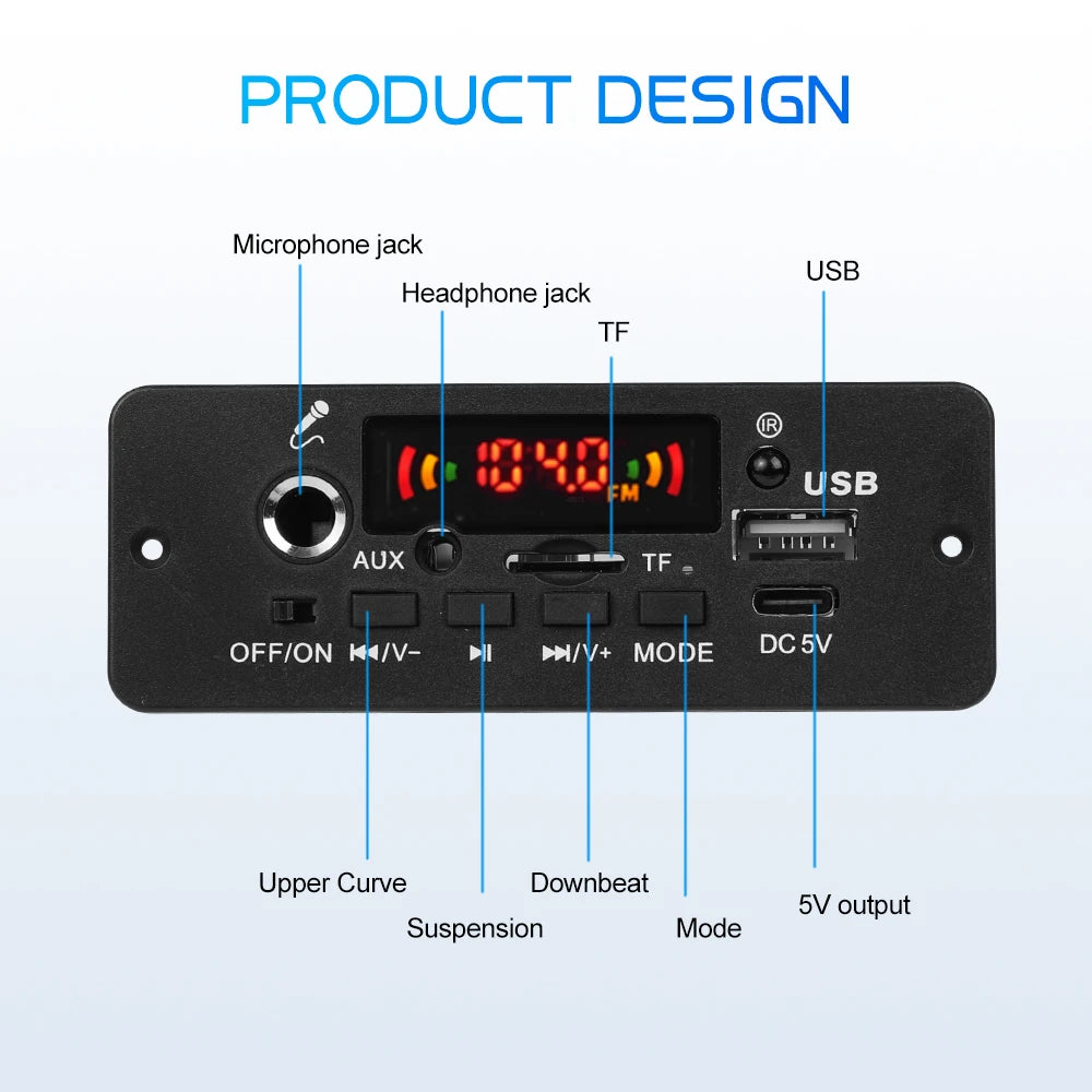 10W Digital Amplifier MP3 Decoder Board DC 5V Bluetooth 5.0 FM Support Microphone Car MP3 Player with Remote Controller