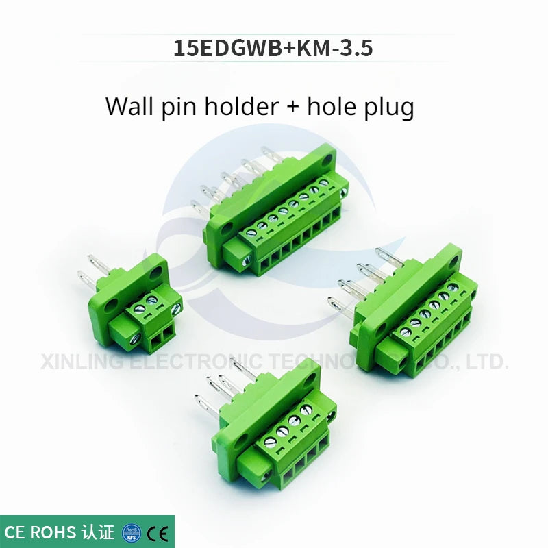 2set 3.5MM Through Wall Plug in Terminal Blocks Connector 15EDGWB/KM-3.5mm with Flange 2/3/4/5/6/7/8/9/10-24 Pin