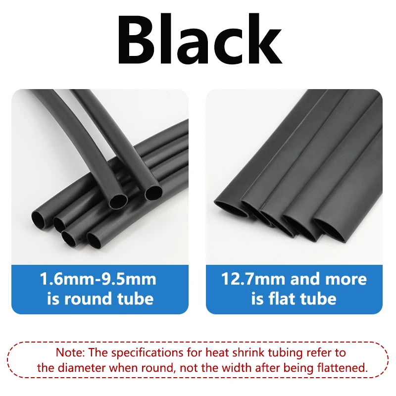 1/2/3M Heat Shrink Tube with Glue 1.6mm - 50mm Black Dual Wall Adhesive Lined Polyolefin Shrinkin Wrap Cable Protect Sleeving