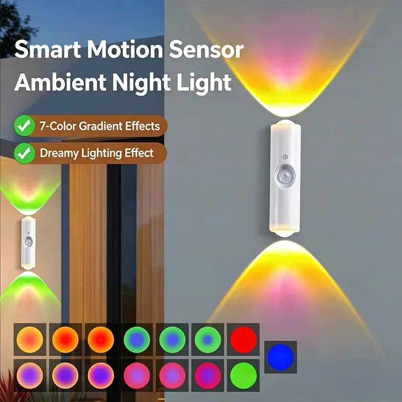 Smart RGB Double-head Wall Light Motion Sensor Magnetic Night Light Rechargeable Spotlight for Bedroom Closet Garden Room Decor