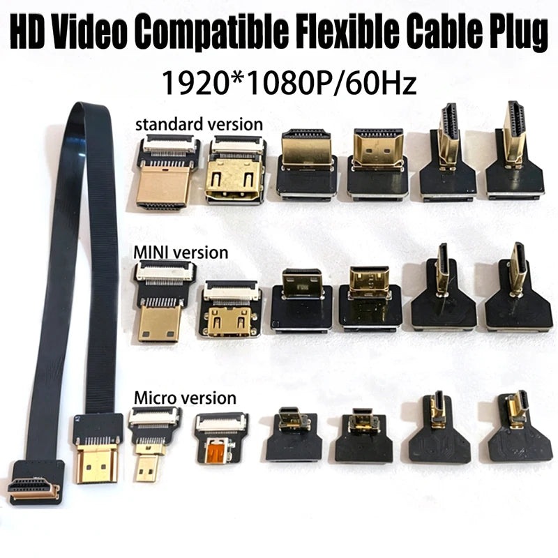 1PCS Ribbon FPV HDMI-Compatible Connector Flexible Flat Cable Raspberry Pi 4 Micro HDMI to HDMI/Mini HDMI Female 90 Degree FFC