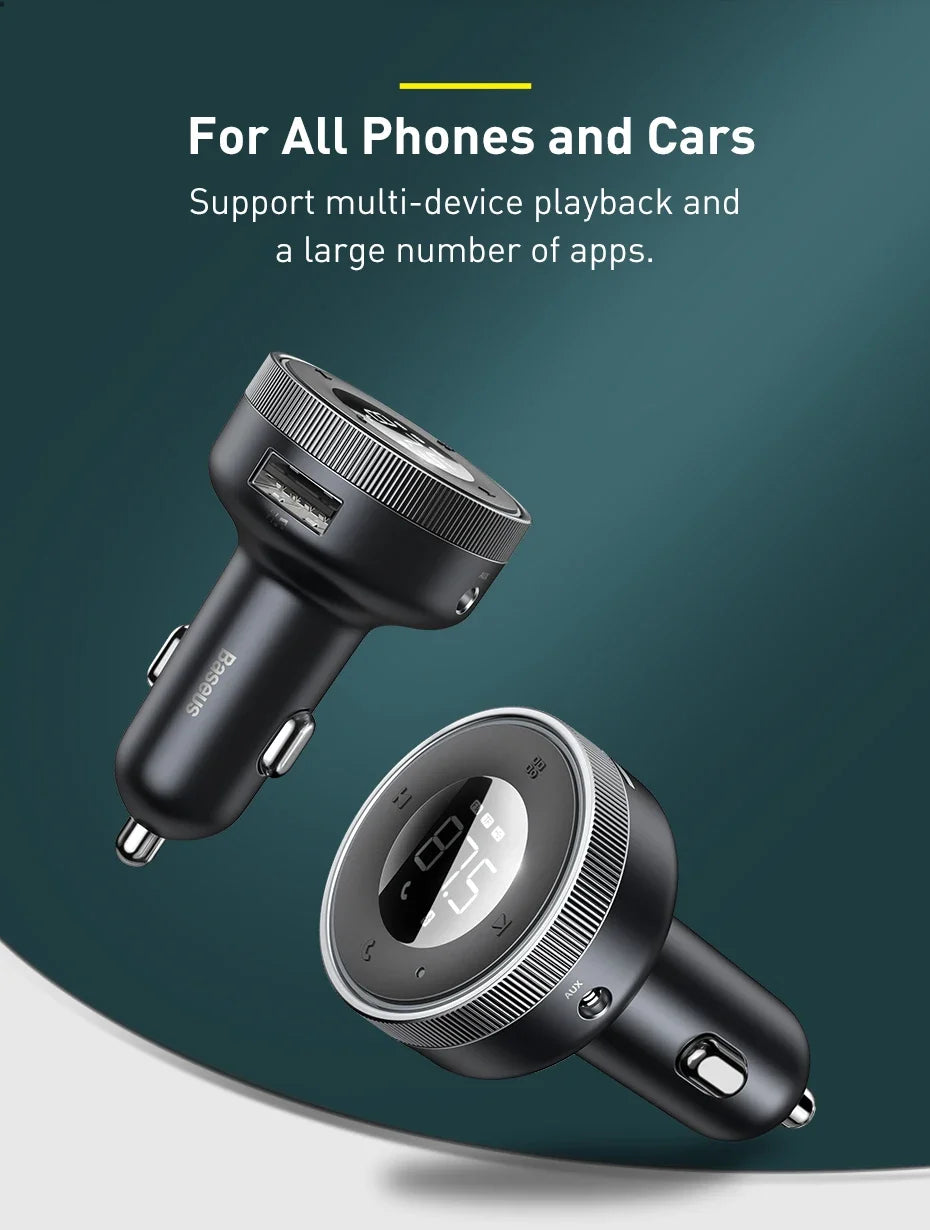 Bluetooth 5.3 FM Transmitter Car Cigarette Lighter Dual USB Fast Charging Handsfree Calling Vehicle Audio Receiver