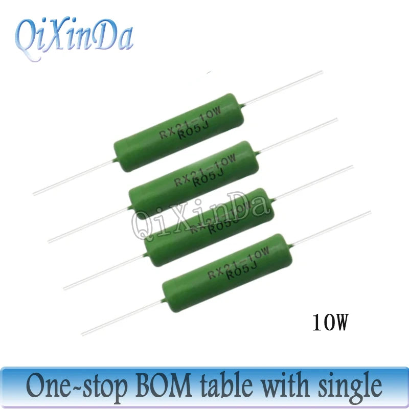 50PCS/Lot RX21 10W Wire Wound 5% Resistance 1R 10R 1K 5.1K 10K 12K 15K 20R 33R 27R 47R 510R Resistor RX21-10W 1 10 100 Ohms
