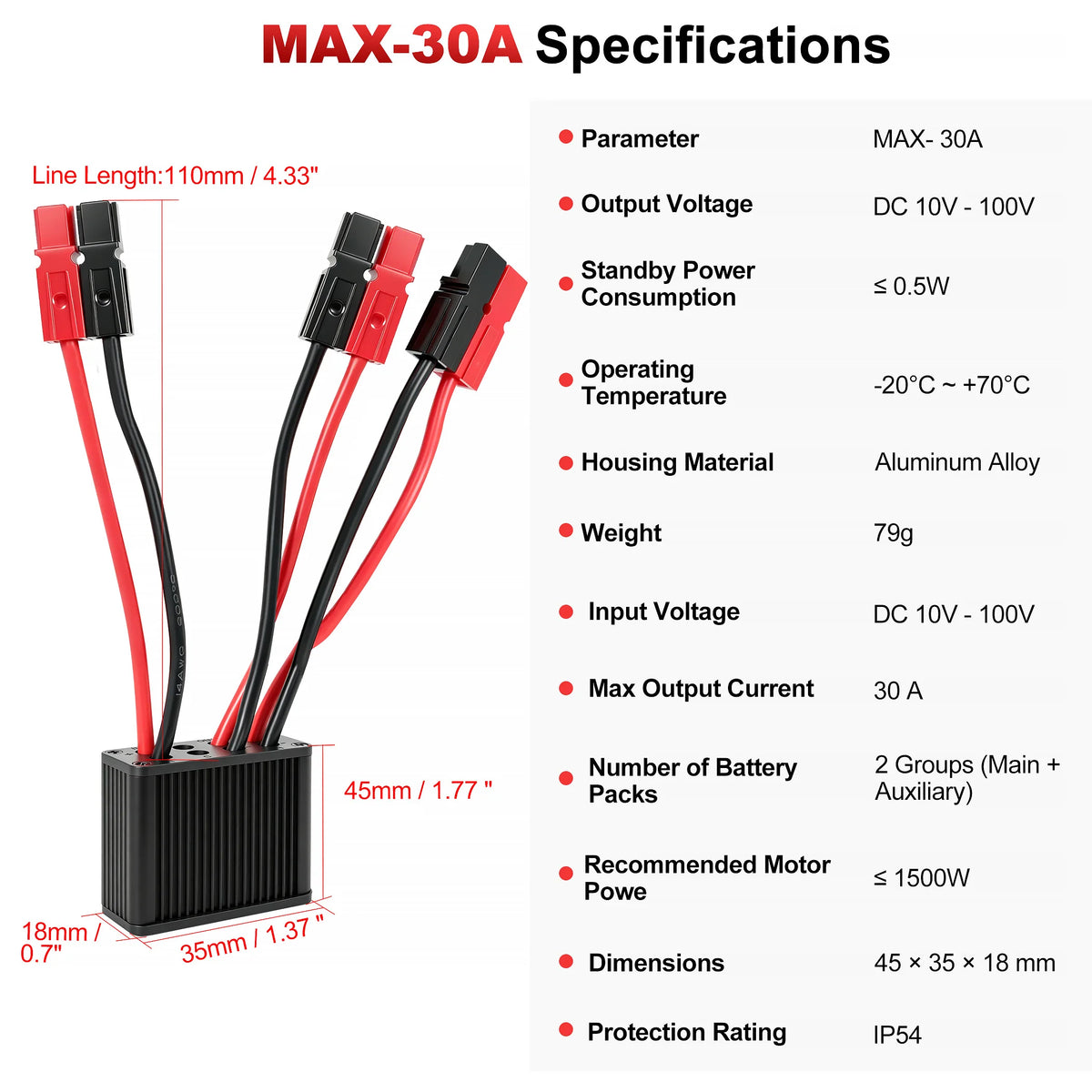 Mini Electric Bicycle Dual-Battery Discharge Converter Connection Adapter, Voltage Range 10 - 100V, Anderson/XT60/XT90 Connector
