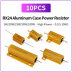 10PCS RX24 Aluminum Case Power Resistor 5W 10W 25W 50W 100W 0.1R-10KΩ High Power Wirewound Resistor Heat Sink