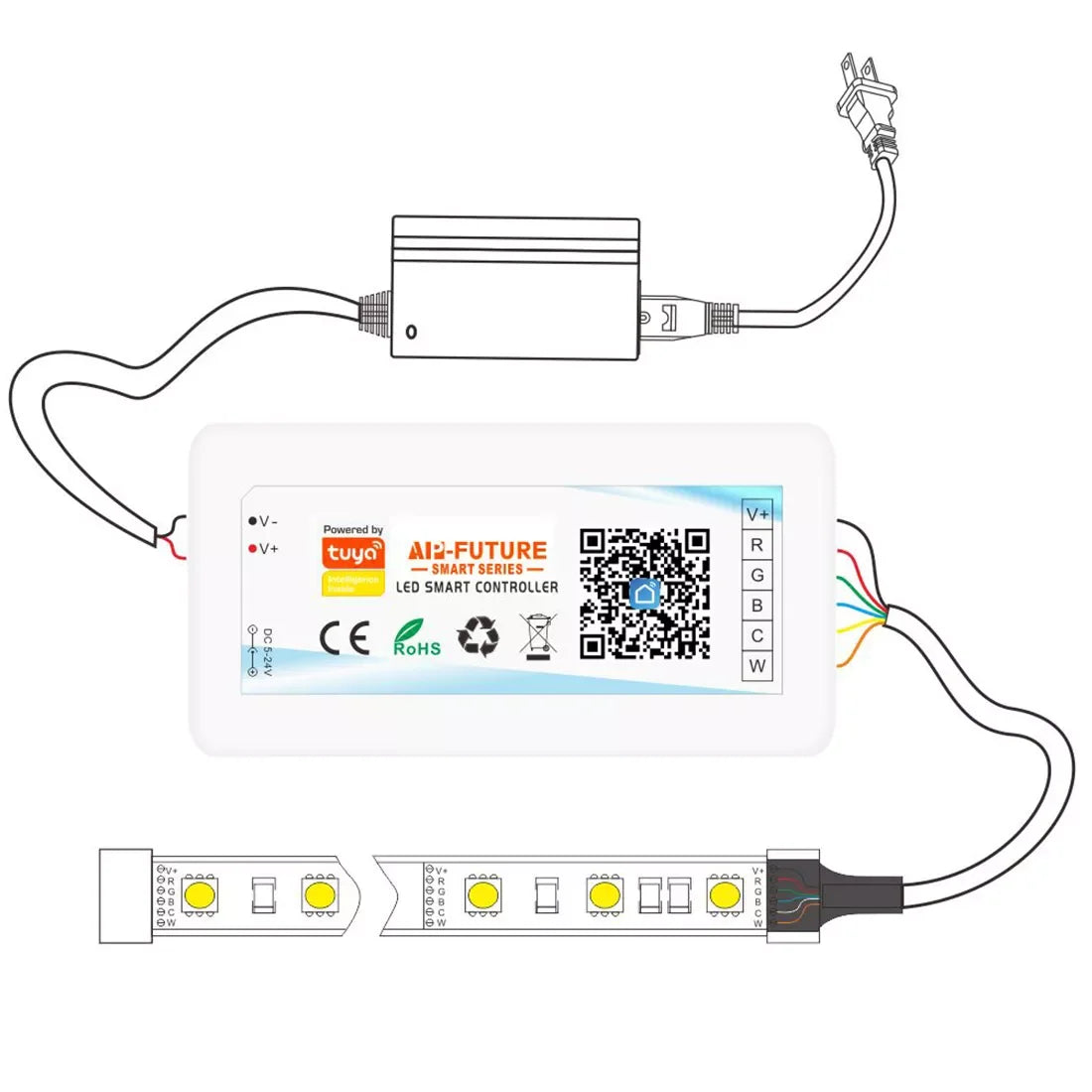 DC5-24V Tuya Wifi Wireless LED Controller Support iOs Android APP Alexa Google Voice Control for DIM CCT RGB RGBW RGBCCT Strip