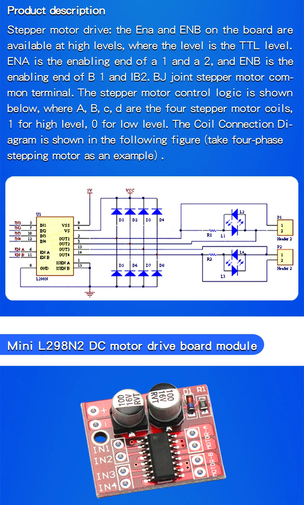 1PCS L298N Driver Board Module L298N Stepper Motor Smart Car Robot Breadboard Peltier High Power L298 DC Motor Driver
