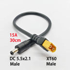 1PC High-quality XT60 Male/Female Connector To DC5.5x2.1/2.5mm Power Cord Adapter For Car Battery Charging Adapter Cord 30CM
