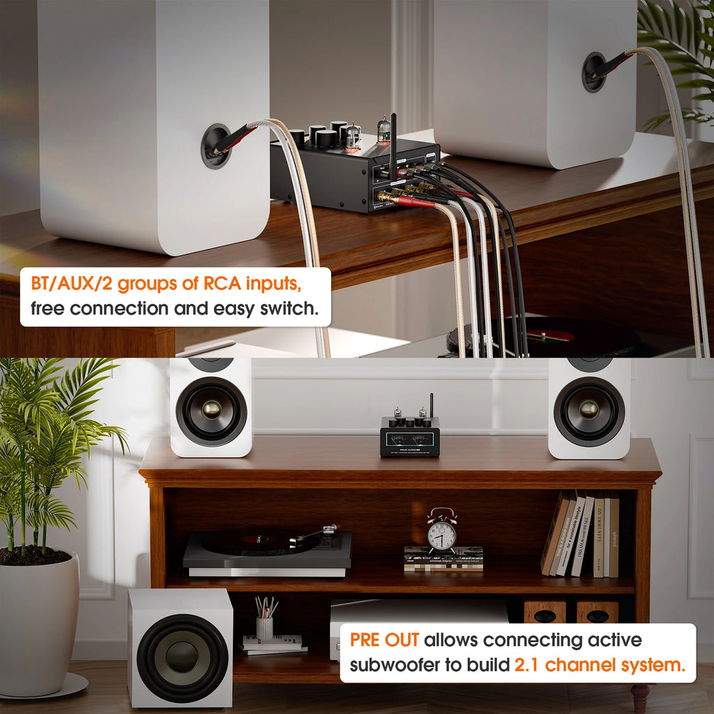 Douk Audio T6PRO HiFi JAN5725 Vaccum Tube Amplifier Bluetooth Receiver TPA3255 Power Amp with VU Meter 300W+300W
