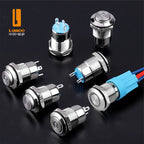 LANBOO 12mm Economy Mini Metal Push Button Switch 1NO Ring/Power Illumination Momentary or Latching