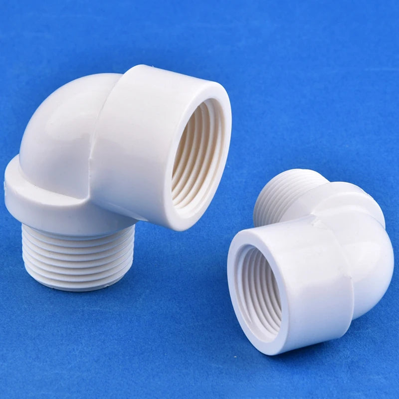 1/2" 3/4" 1" White PVC 90° Elbow Connector Female-Male Thread Garden Irrigation Supply Pipe Joint Aquarium Fish Tank DIY Tools