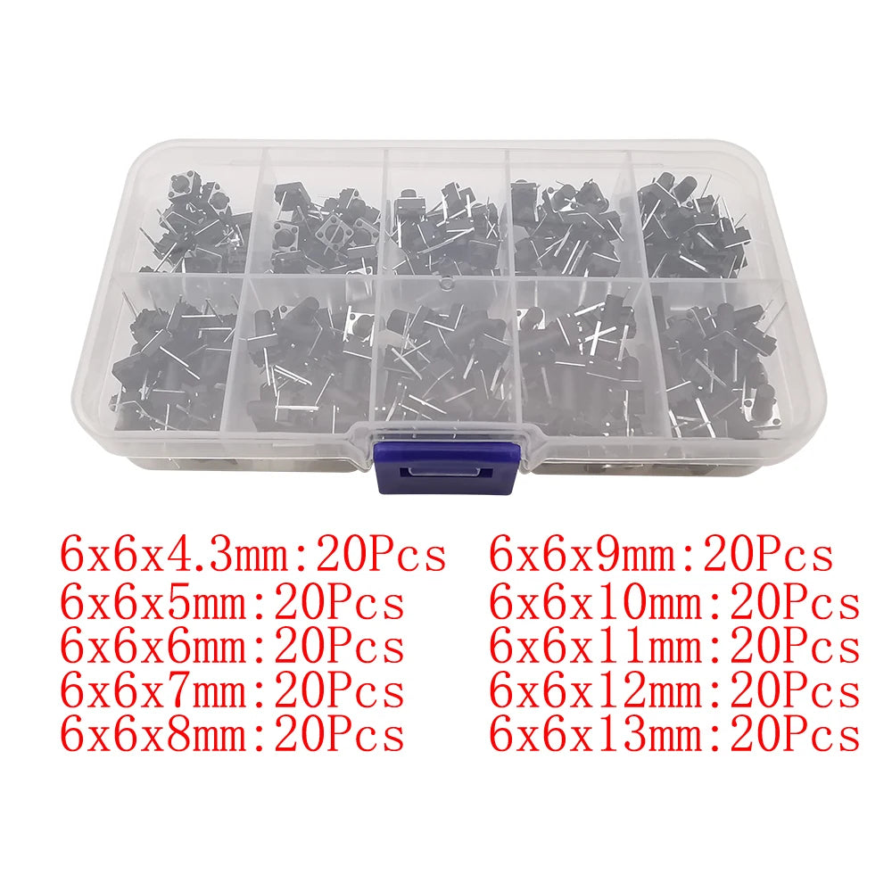 50Pcs 6x6mm Tactile Tact Micro Mini Push Button Switch PCB Panel Momentary Self-reset DIP 2 Pin Tact Switch 6x6x4.3/5/6/7/8/9mm