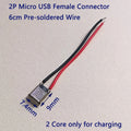 2/5/10/20pcs 2Pin Type‑C/Micro USB Male Female Connector With 6cm Pre‑soldered Wires 5V Charging Jack for DIY Projects Repair