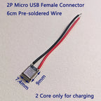 2/5/10/20pcs 2Pin Type‑C/Micro USB Male Female Connector With 6cm Pre‑soldered Wires 5V Charging Jack for DIY Projects Repair
