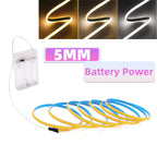 5V COB LED Strip 3mm 5mm 8mm Width 320LEDs/m High Density COB LED Tape AA Battery Powered Linear Lighting White Red Green Blue