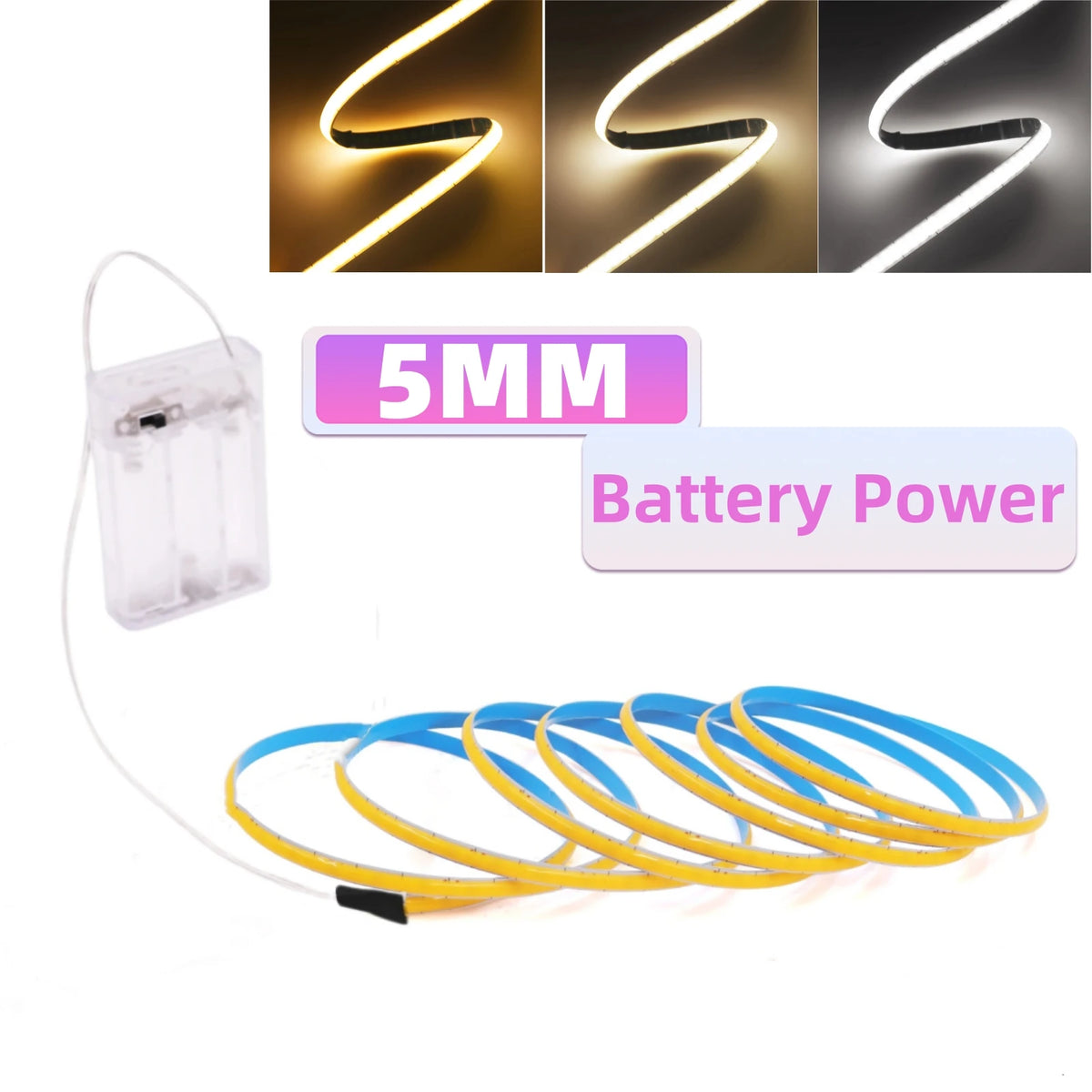 5V COB LED Strip 3mm 5mm 8mm Width 320LEDs/m High Density COB LED Tape AA Battery Powered Linear Lighting White Red Green Blue