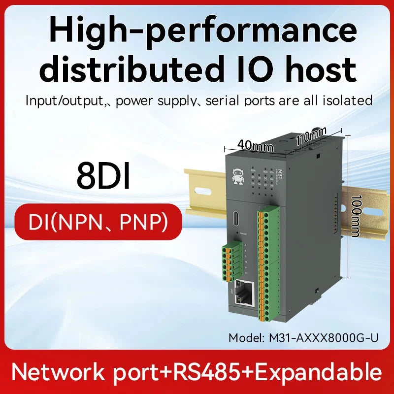 RS485 RJ45 DI/DO/AO/AI Distributed Remote IO Module CDEBYTE M31-U Series Modbus NEW Version Support PNP NPN DIP Free Splicing