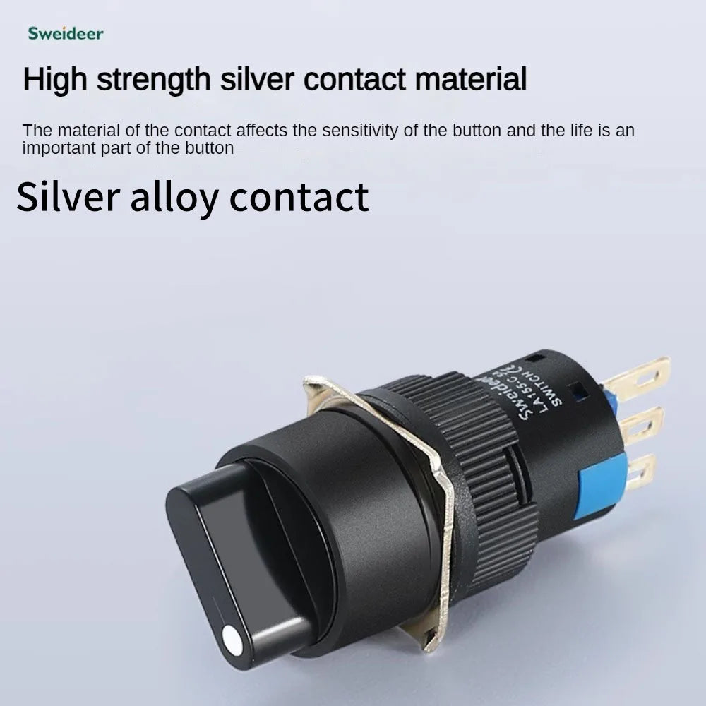 16mm Rotary Knob Push Button Switch 2 3 Positions Latching Self Lock 3/6 Pins Round Square Key Selector Start Up Power Switch