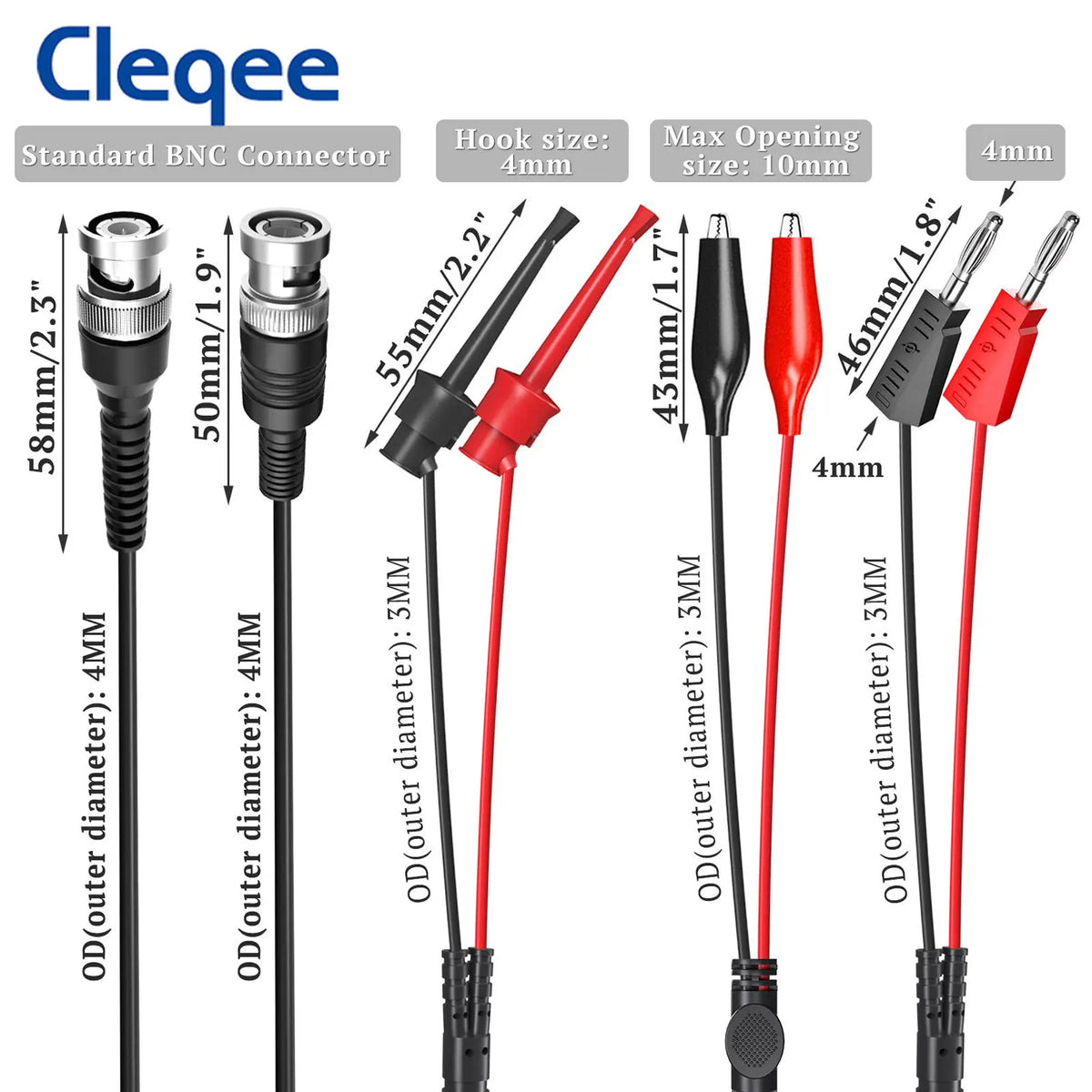 Cleqee P1197B BNC Test Lead Kit Test Hook Alligator Clip 4mm Banana Plug to BNC Q9 Male Plug Cables Oscilloscope Probes Wire Set