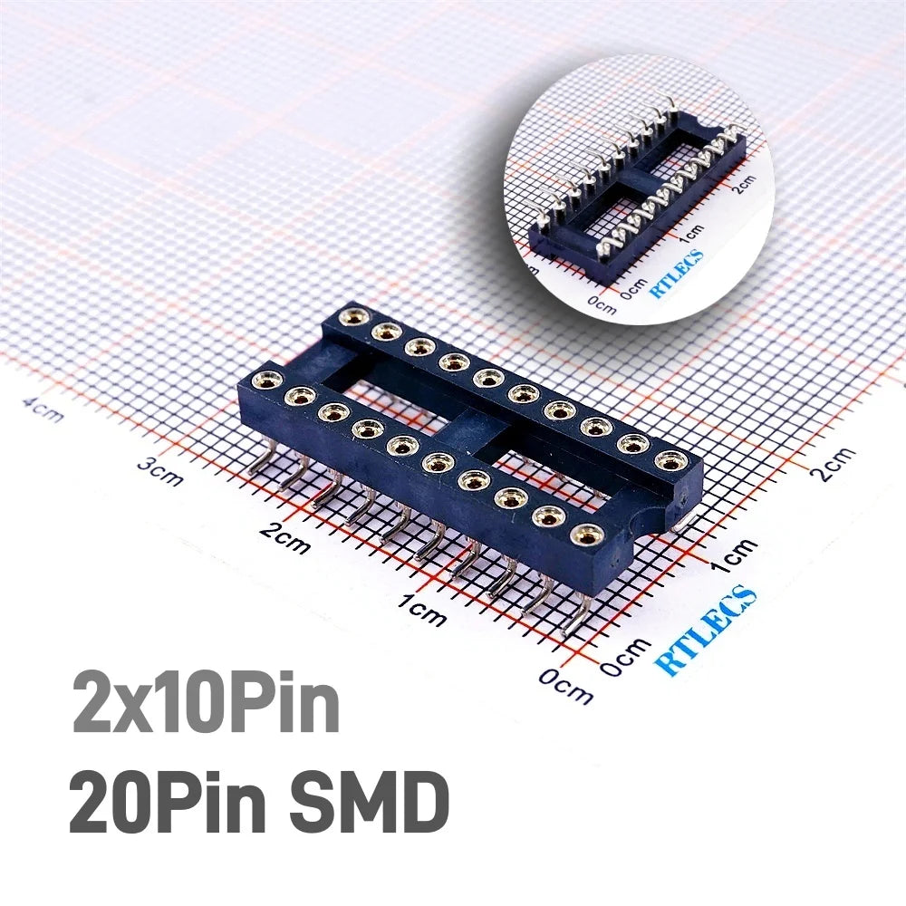 5/50 Pcs 2.54MM Pitch SMD DIP IC Socket Contact Clip Surface Mount Machined Receptacle 4 6 8 10 12 14 16 18 20 24 Pin Row 7.62mm