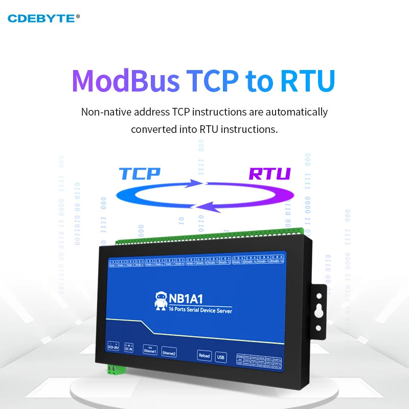 16-Channel Serial Server RS485 to Ethernet Gateway ModBus RTU to TCP CDEBYTE NB1A1 MQTT/HTTP POE Isolation Edge Computing