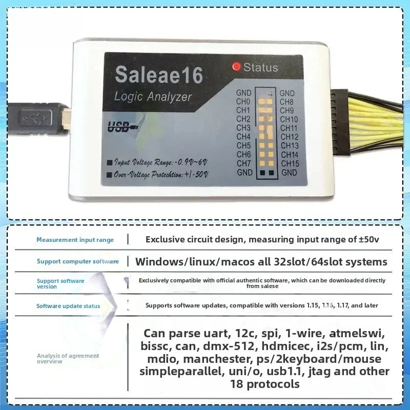 Logic Analyzer Saleae logic16 channel 8 channel FPGA debugging 100M digital signal oscilloscope