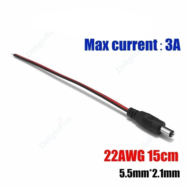 5.5 2.1mm Male Female DC Power Pigtail Connector Cable 12V 5A DC Barrel Plug Terminals for LED Strips CCTV Camera Power Adapter