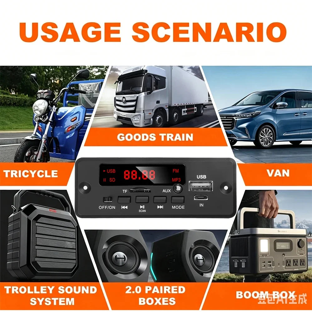 KEBIDU 50W Amplifier Bluetooth MP3 Player DC 12V MP3 Decoder Board Wireless Car Audio Moudle TF AUX FM Radio Charging For Speake
