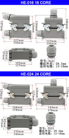 High Base Rectangular Heavy Duty Connectors 4 6 8 10 16 20 24 32 48 Core Pins 16A Waterproof Aviation Plug Top Side Outlet