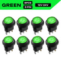 FILN 8PCS 12V 24V 110V 220V Waterproof Rocker Switch 3 Pin LED Lighted ON-OFF Round SPST Toggle Switch for Car Boat Marine PA66