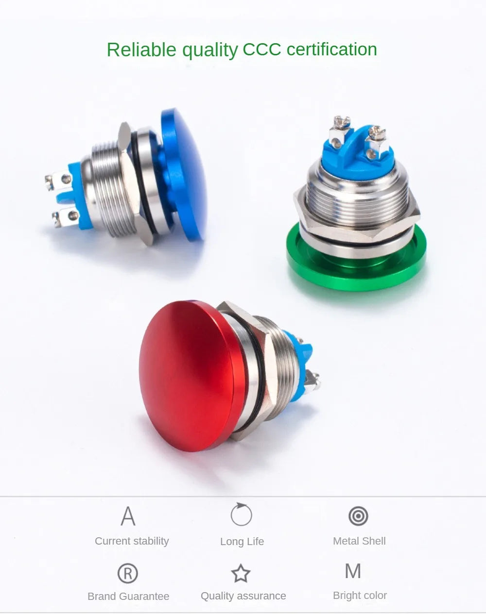 16/19/22mm Metal Button Switch Waterproof Momentary Self Reset Screw Foot Red Green Blue Mushroom Head Power Switch