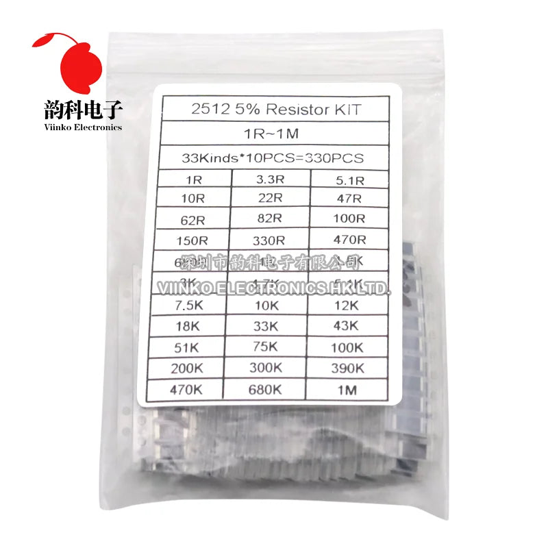 0402 0603 0805 1206 1210 2512 SMD Resistor Assorted Kit 10K 100K 1K 1R 100R 220R Resistance 1% 5% Sample Pack
