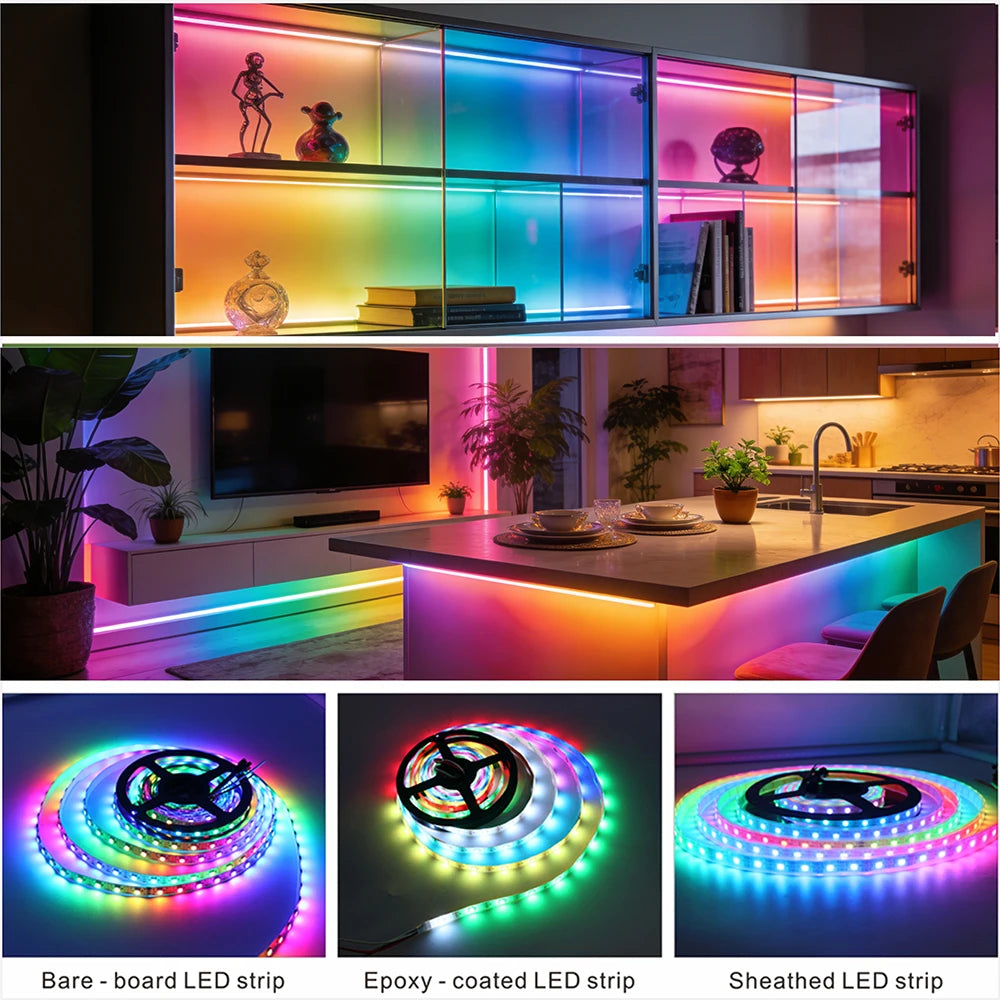 DC5V/12V WS2812B Addressable LED Strip, 5050 RGB LED Strip, WS2812 Smart LED Light Black/White PCB, Waterproof (IP30/IP65/IP67)