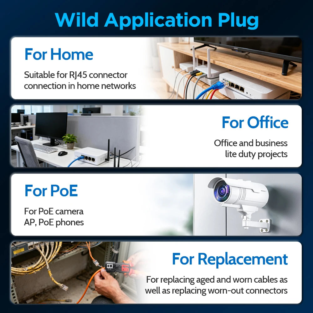 AMPCOM RJ45 Connector Pass Through CAT5E Modular Plug Network End UTP Fu Gold Plated 8P8C Crimp End For 24-28 AWG Ethernet Cable