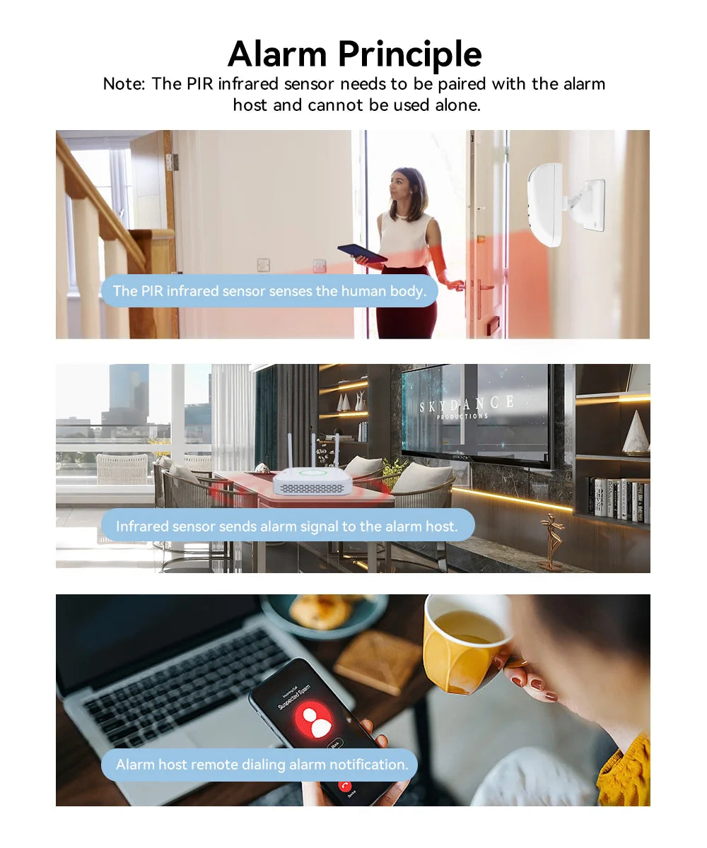 Meian Wired PIR Motion Sensor, Infrared Alarm Detector, Human Body Presence Sensor, Smart Home Security, Work with Alarm Host