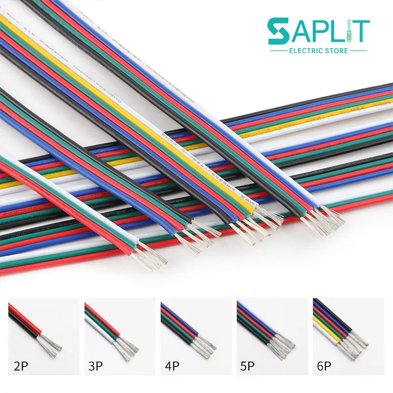 22AWG 20AWG 18AWG LED Extension Cord 2/3/4/5/6Pin RGB Flexible Electrical Connection Cable for LED Strip Lights Auto Lamp Driver