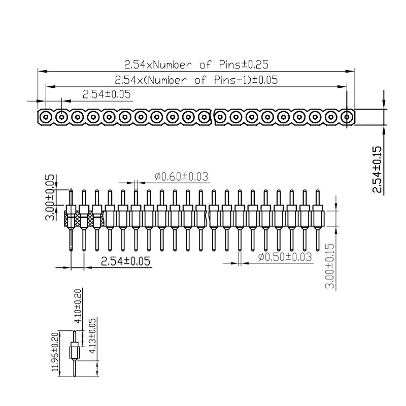 Javino 5/20/50Pcs 1x40 Pin Connector Header Strip Male Female Header Single Row 40 Pin 2.54mm Pin Connector Strip Round Needle