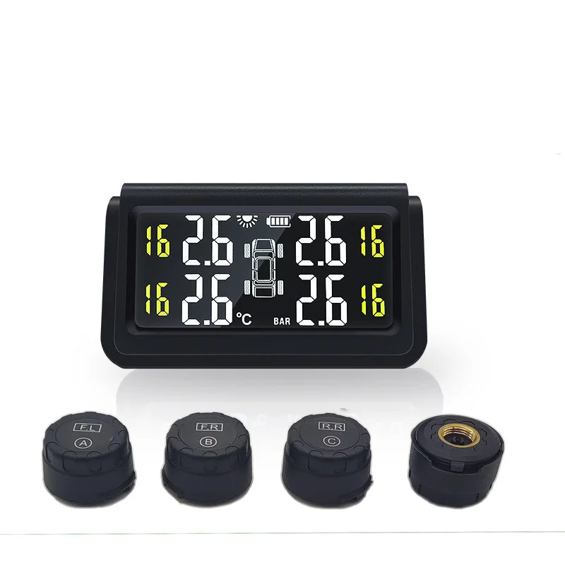 Solar Wireless Tire Pressure Monitoring System TPMS Auto Security Alarm Device Digital Colorful Display With 4 sensors