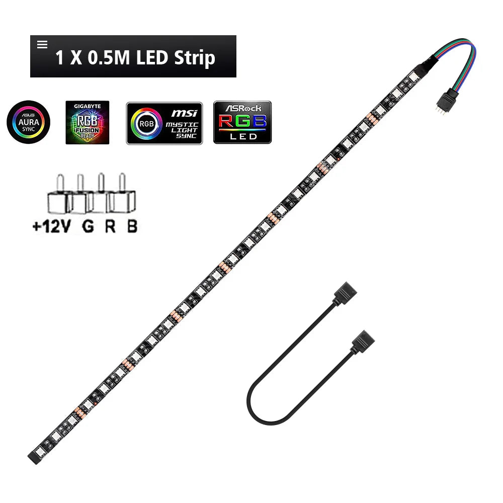 12V 4 Pin RGB Gaming PC Led Strip Light 5050 RGB Tape For Aura Sync MSI Mystic Light Motherboard Control Computer Case Backlight