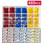 280/480/720/1200/1500pcs Quick Connect Terminal Kit - Cold Pressed Fork/Ring/Spade Lugs for Low Voltage DC Wiring Systems