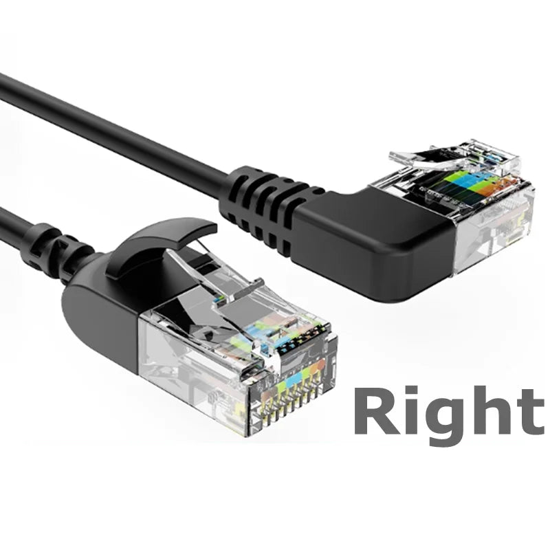 90 Degree Angled, Flexible Slim & Ultra Thin Cat6 Rj45 Ethernet Patch LAN Cord up to High Speed 10Gbps 550MHz for PC, Router
