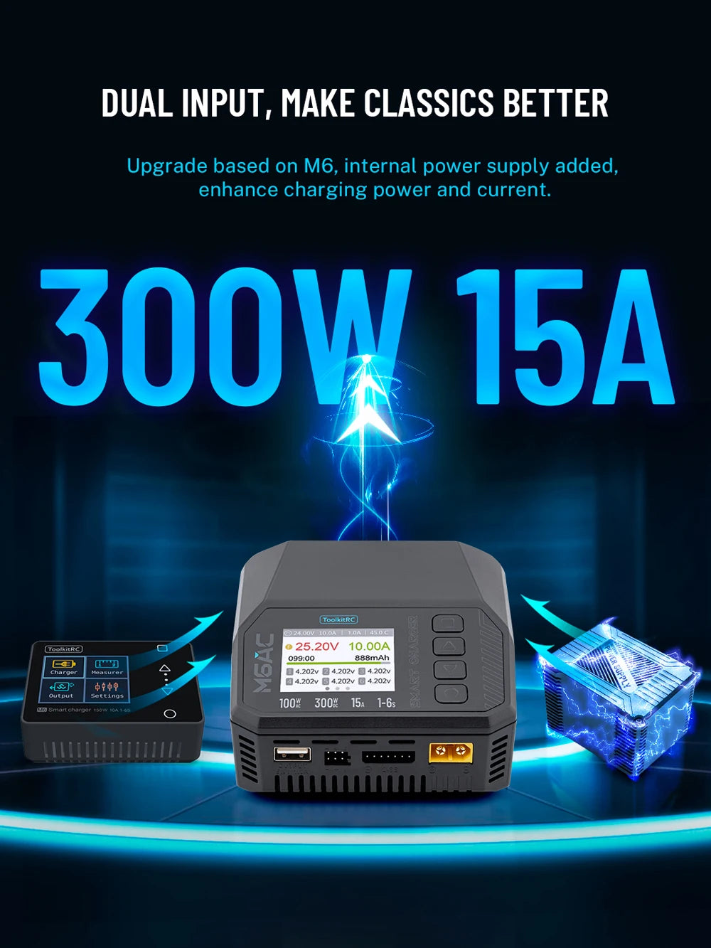 ToolkitRC M6AC Smart Lipo Battery Charger Discharger AC 120W DC300W MAX30A for 1-6S Battery FPV Model Spare Part LiHV LIFE LILON
