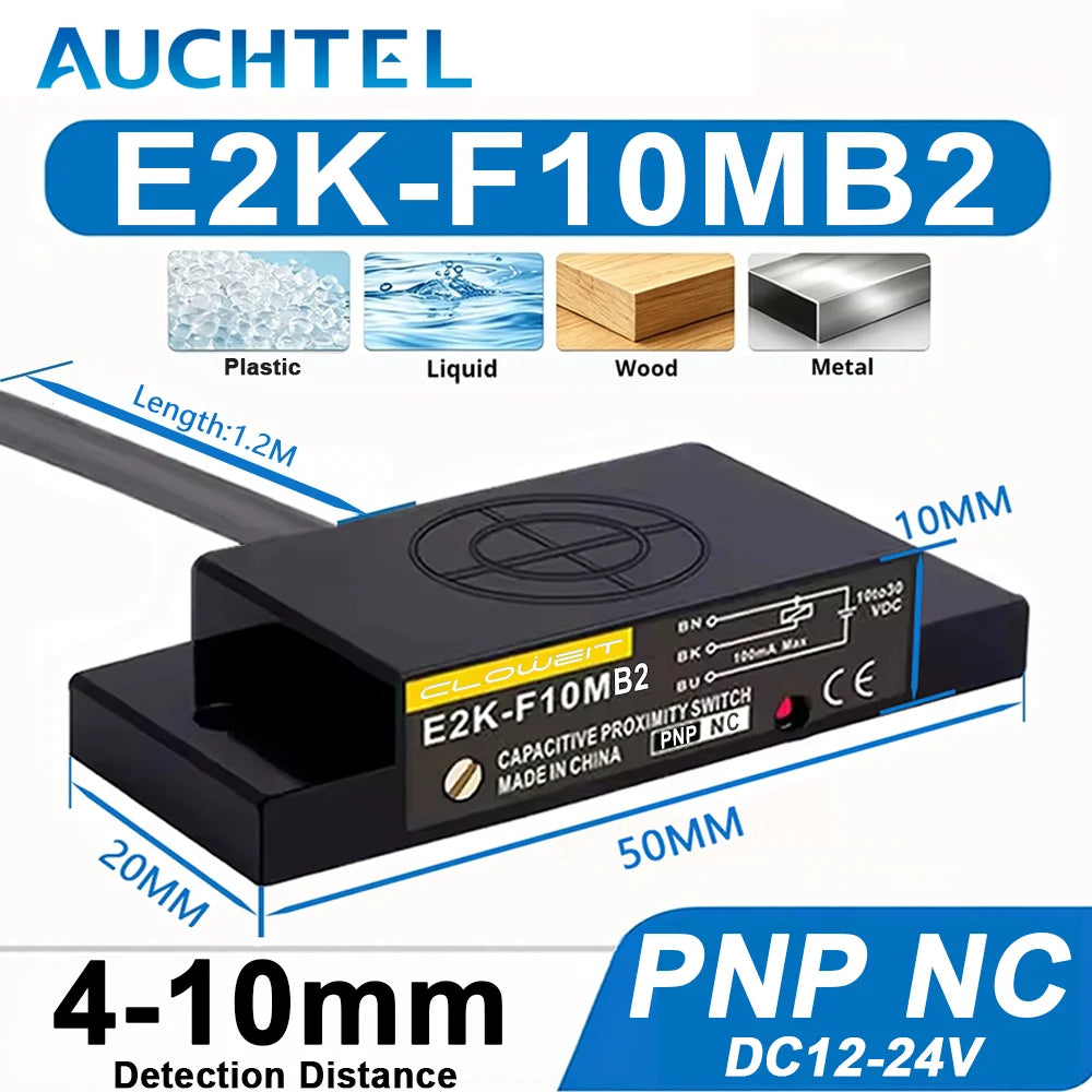 AUCHTEL Square Capacitive Proximity Switch Sensor E2K-F10MC1 Level Non-metallic Detection Sensor Three-wire NPN PNP