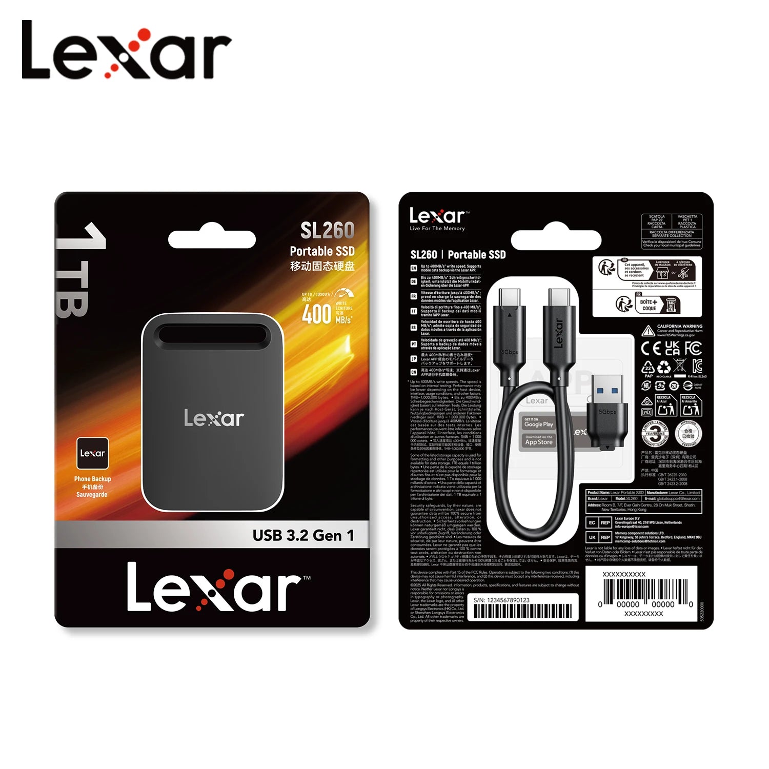 Lexar Portable SSD USB 3.2 Type-C Solid State Drive SL260 PSSD 512GB 1TB External Hard Drive for iPhone 17 Smartphone Tablet PC