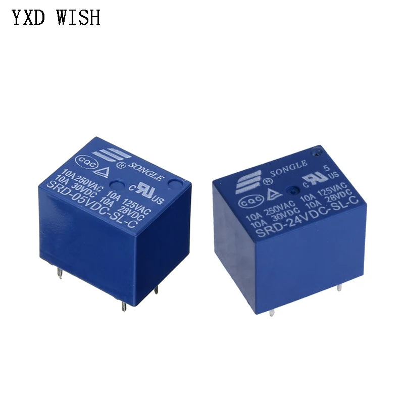 100pcs DC 5V 12V 24V 5Pin Relay SRD-05V/12V/24VDC-SL-C 10A 250VAC Mini Power Relay SRA- 05VDC 12VDC 24VDC-CL 20A 5Pin Relays
